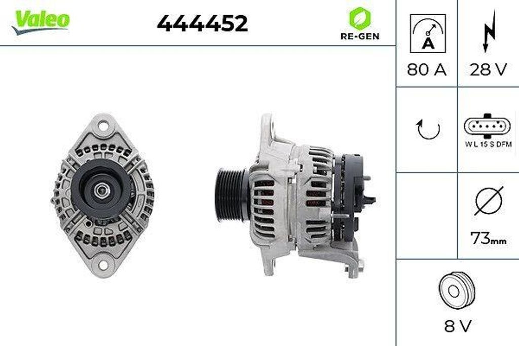 VALEO 444452 Lichtmaschine Generator LiMa 80A 28V für VOLVO FH FH II FH16 FH16 II FM FM II