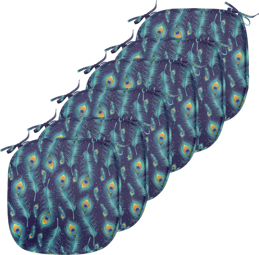 Galette de Chaise Anti-Glisse et Imperméable Lot de 6 Motif Paon Bleu