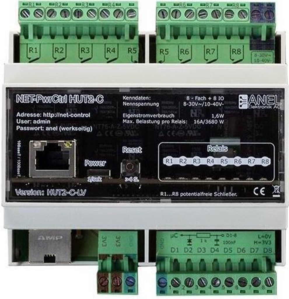 8-fach Ethernet-Relais, Internetsteuerung, 16A, Hutschiene Produktbild 