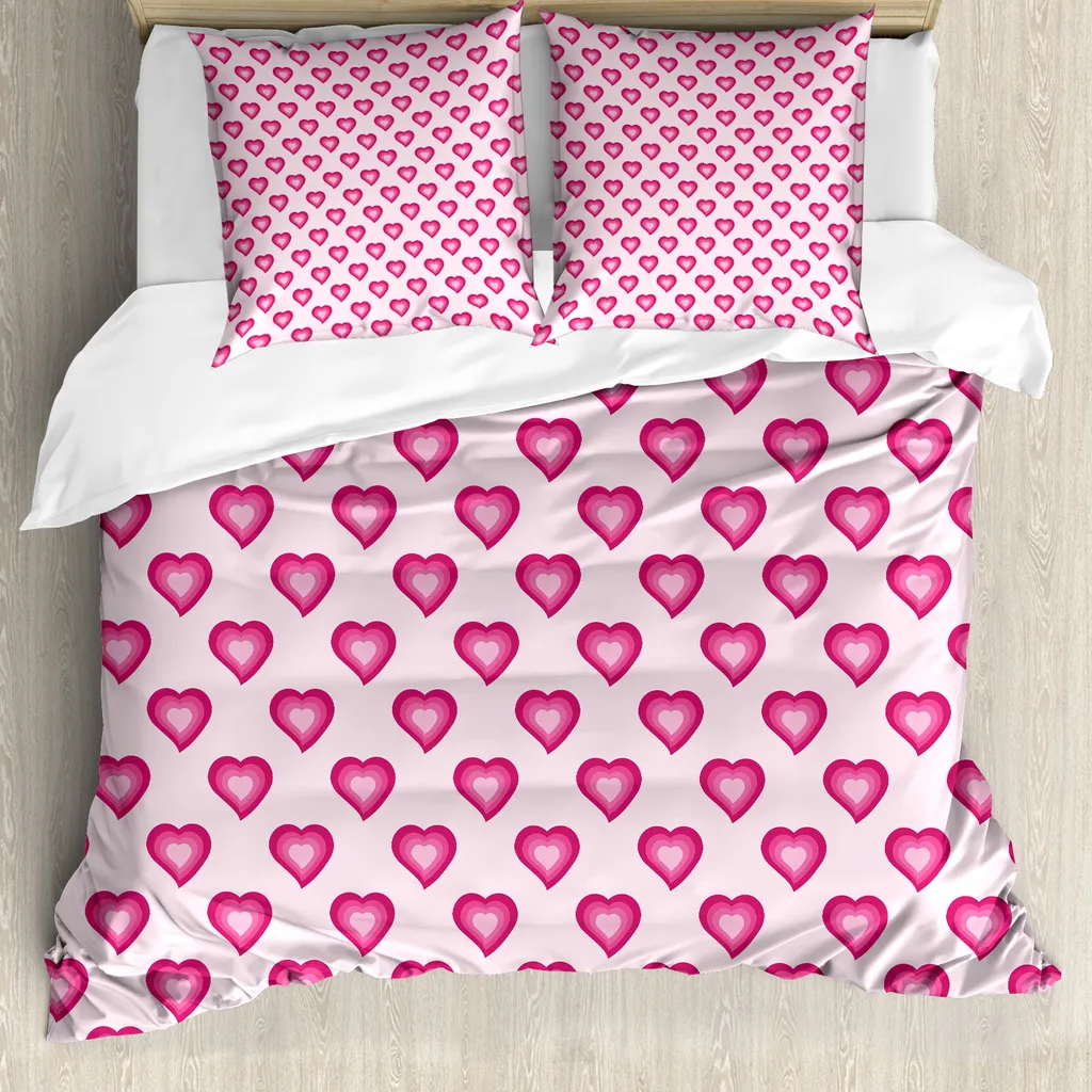 Parure de lit double romantique avec housse de couette et taies d'oreiller
