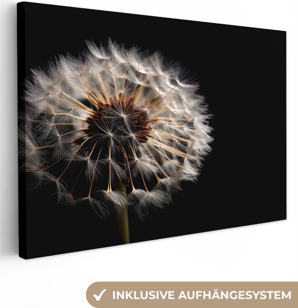 OneMillionCanvasses - Leinwandbilder - 150x100 cm, Blumen - Natur - Löwenzahn - Schwarz - Porträt, Wandbilder Kunstdruck Wanddekoration - Foto ...
