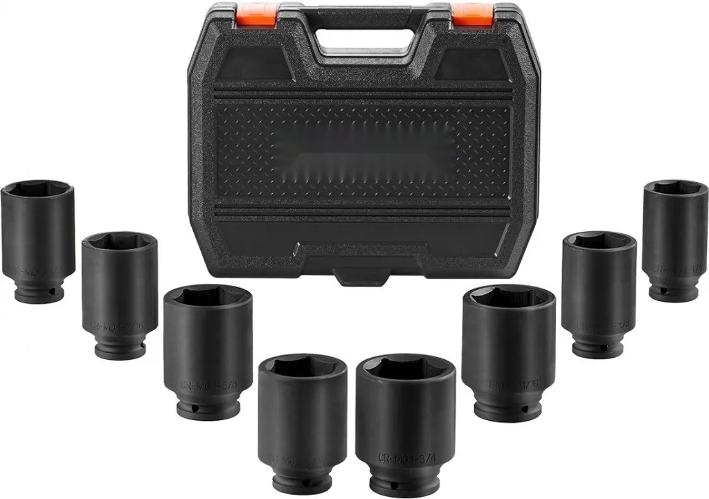 Jeu de 8 clés à chocs pour écrous d'essieu 1/2 pouce en coffret acier