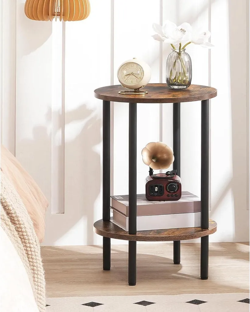 Tavolino rotondo 60 cm in MDF termoformato, piano effetto legno bianco, base centrale nera | Leroy Merlin