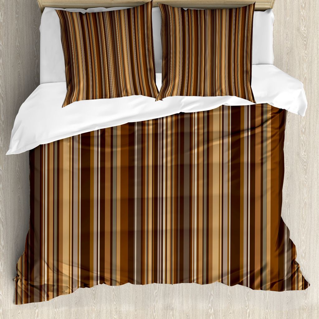 ABAKUHAUS Abstrakt Bettbezug, Vertikal Farblinien, Milbensicher Allergiker geeignet mit Kissenbezügen, 155 cm x 220 cm - 80 x 80 cm, Pale Karamels...