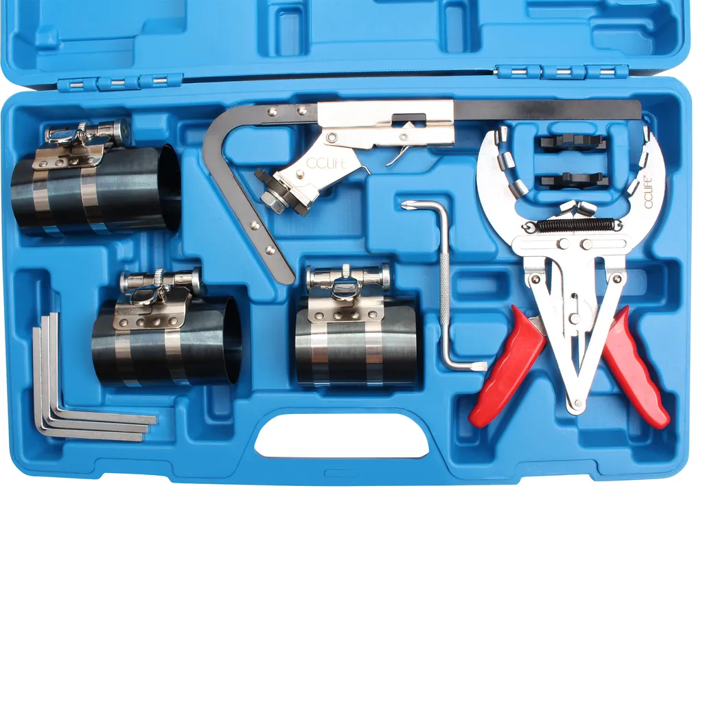 Jeu de segments de piston avec collier de serrage en acier robuste
