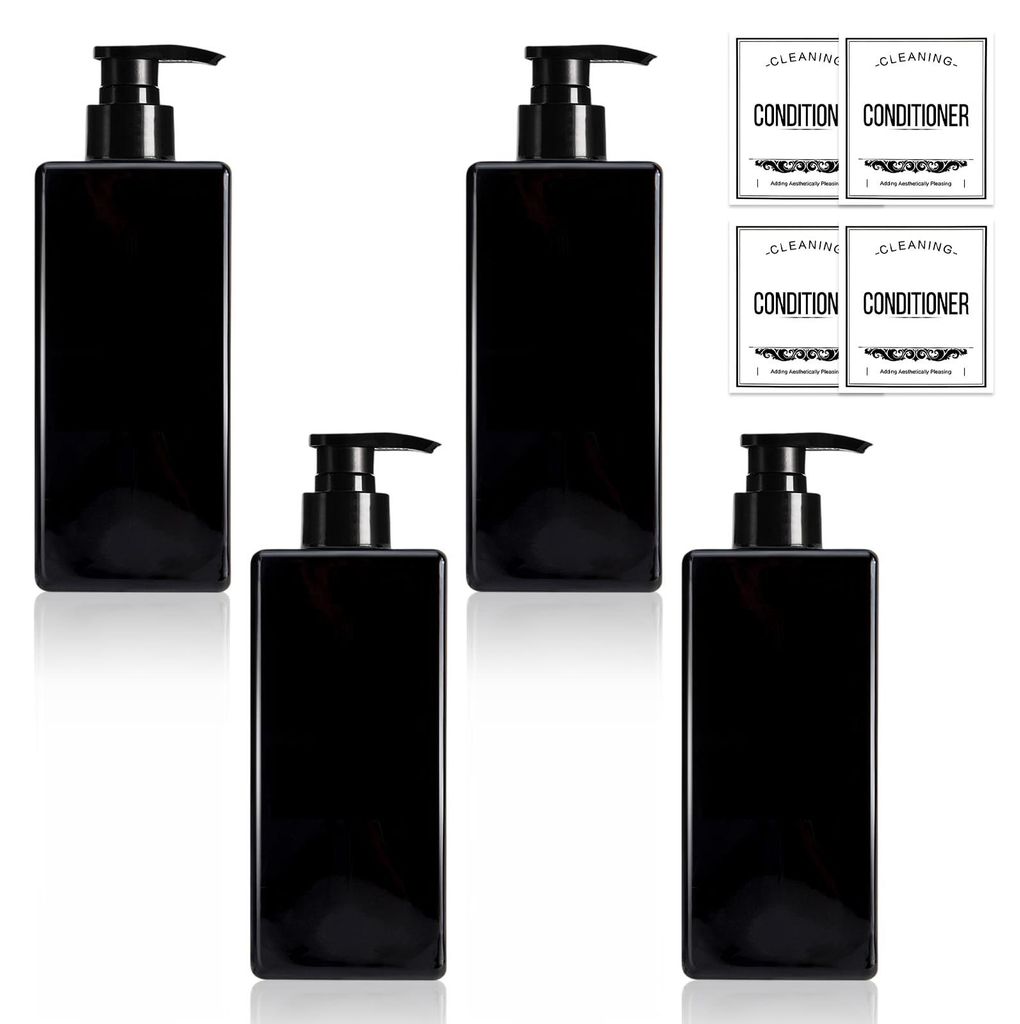 Set mit 4 schwarzen Seifenspendern, nachfüllbaren Pumpflaschen, 500 ml/16,9 oz Shampoo-Spendern für die Dusche, leeren Shampoo-Flaschen mit Etike...