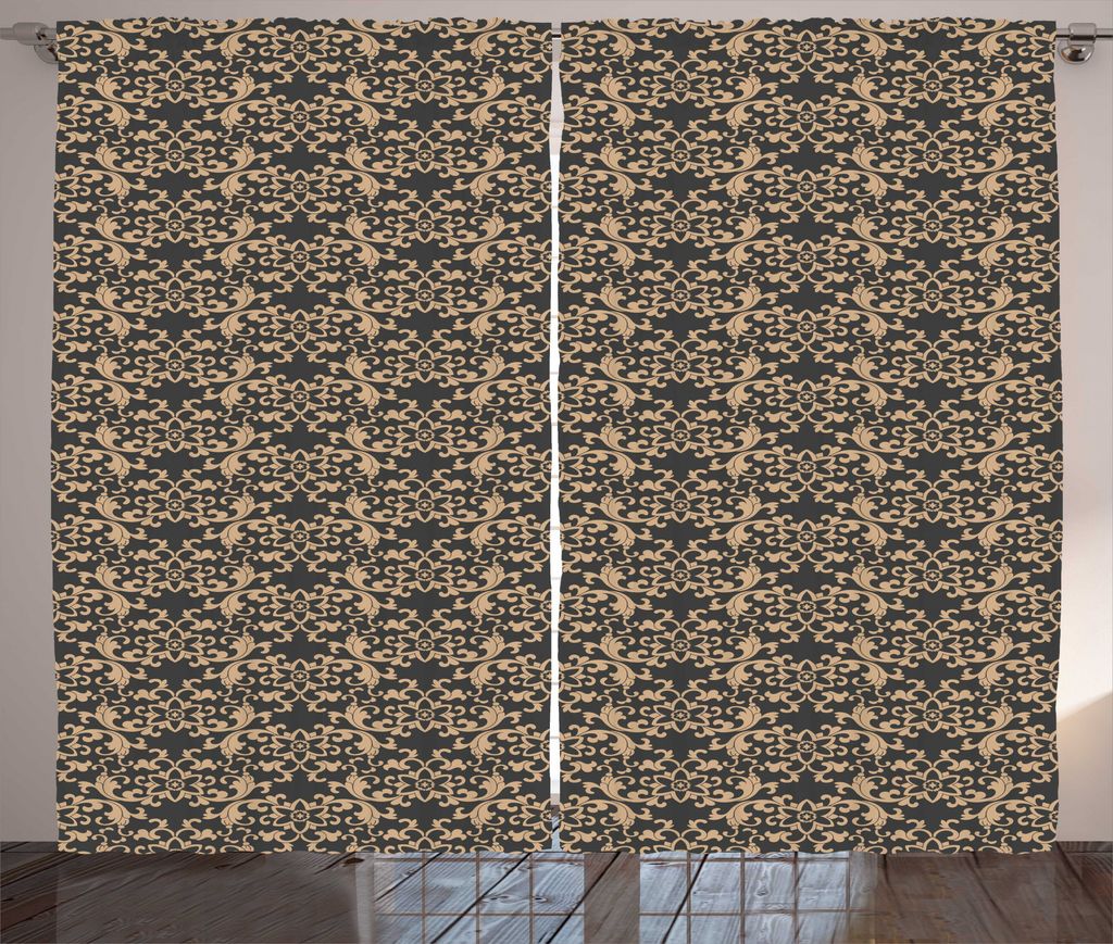 ABAKUHAUS Antique Oriental Rustikaler Gardine, Eastern Kurvige Kunst, Schlafzimmer Kräuselband Vorhang mit Schlaufen und Haken, 280 x 225 cm, Tan ...