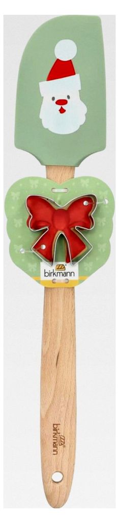 Teigschaber mit Weihnachtsmann-Motiv und Ausstechform Schleife, Silikon, 32 cm, Holzgriff