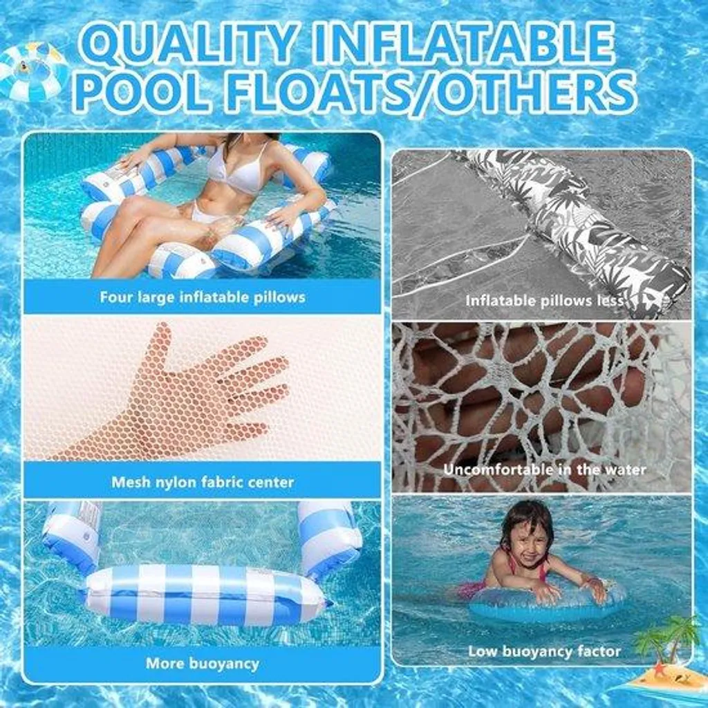 Matelas de plage convertible 4 positions avec oreiller et pompe à main