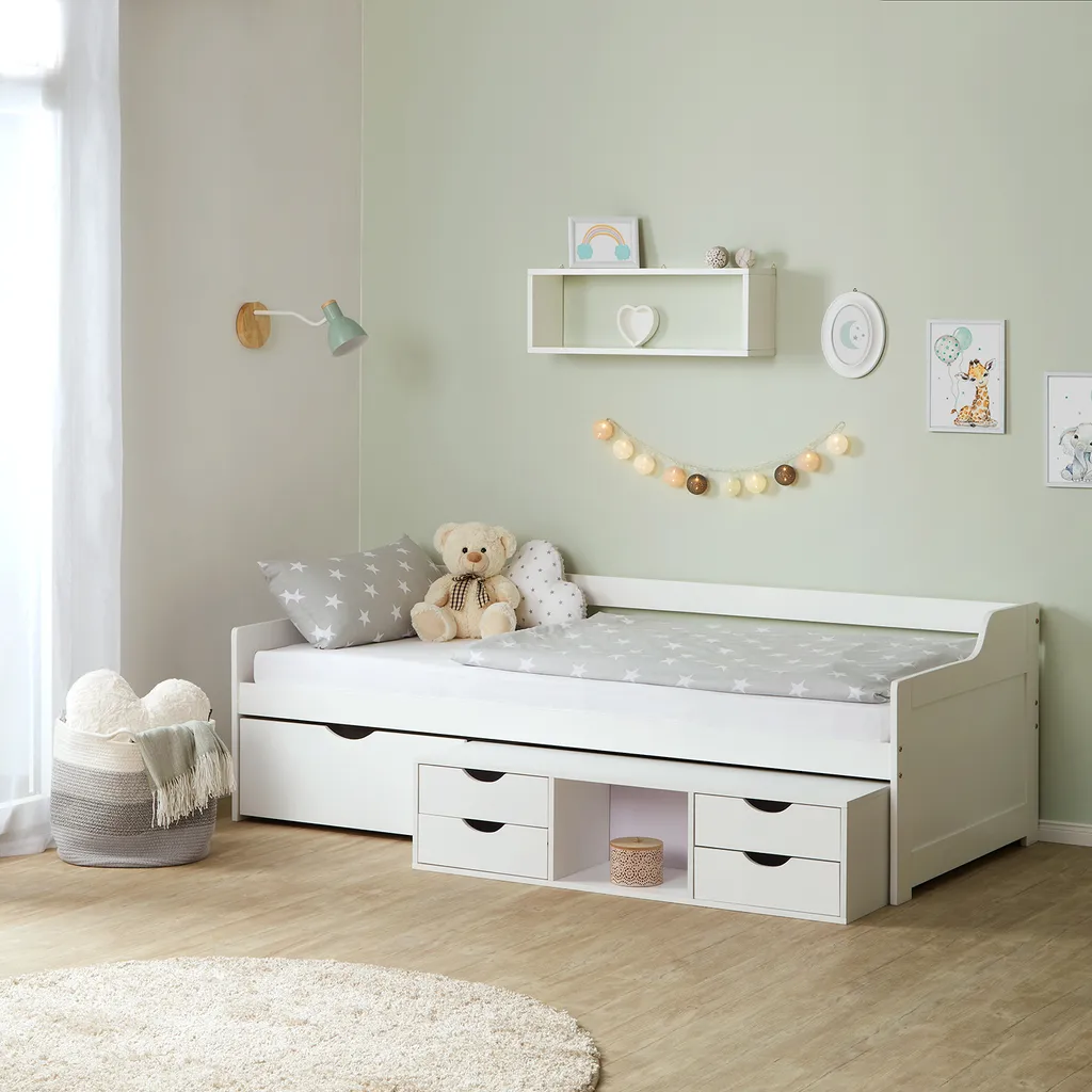 Lit d'enfant 90x200 cm modulable blanc idéal pour gagner de la place