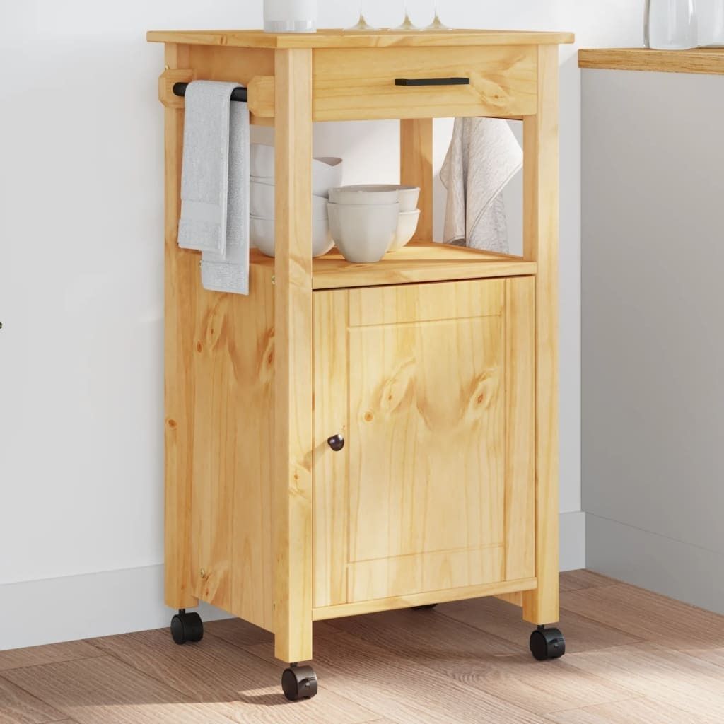 "2026 Promotion" Küchenwagen MONZA 48x40x88,5 cm Massivholz Kiefer - Servierwagen CC22803