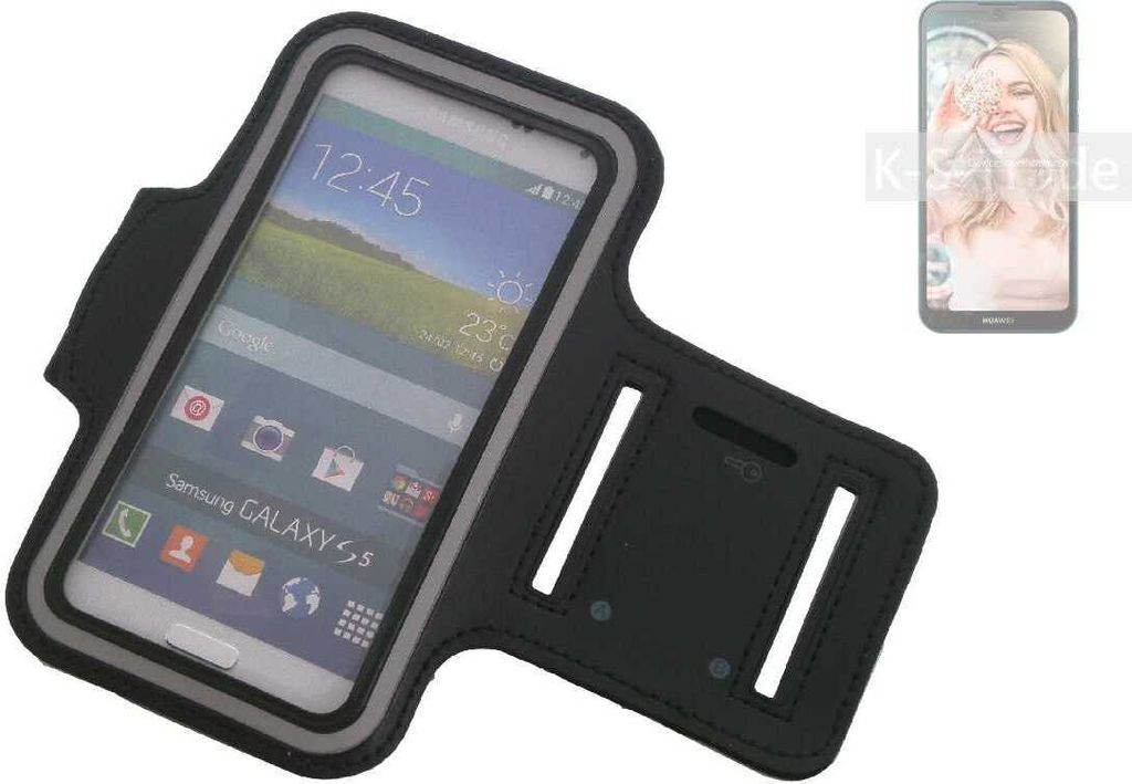 Kompatibel mit Huawei Y5 2019 Neopren Jogging Armband Sportarmband Oberarmband schwarz kompatibel mit Huawei Y5 2019 mit Reflektor Streifen. Fitness