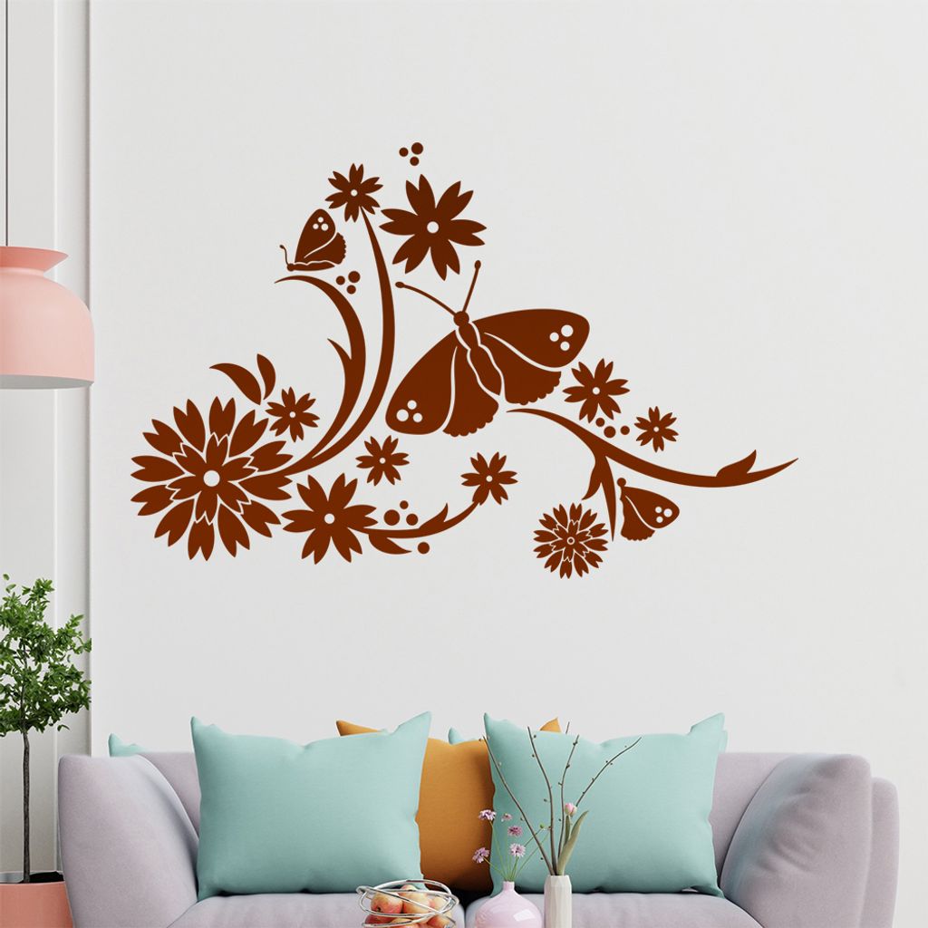 Tribal Schmetterlinge Blumen Wandtattoo in 6 Größen - Wandaufkleber Wall Sticker - Dekoration, Küche, Wohnzimmer, Schlafzimmer, Badezimmer