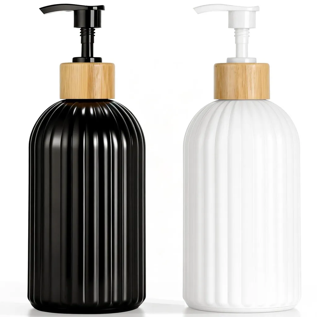 Distributeur de savon liquide en verre noir et blanc, style moderne
