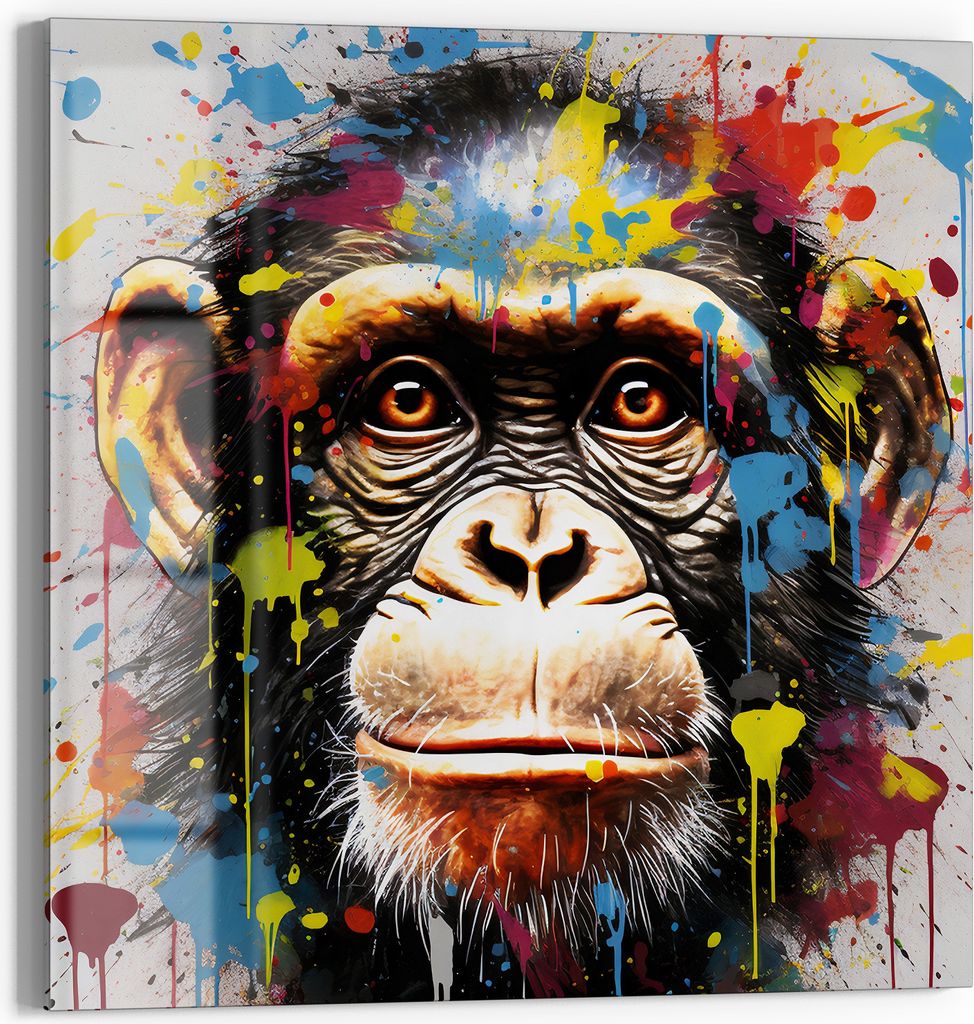 DEQOART Magnettafel Glas 30x30 cm 'Affenblick im Farbmeer' beschreibbar Whiteboard Küche