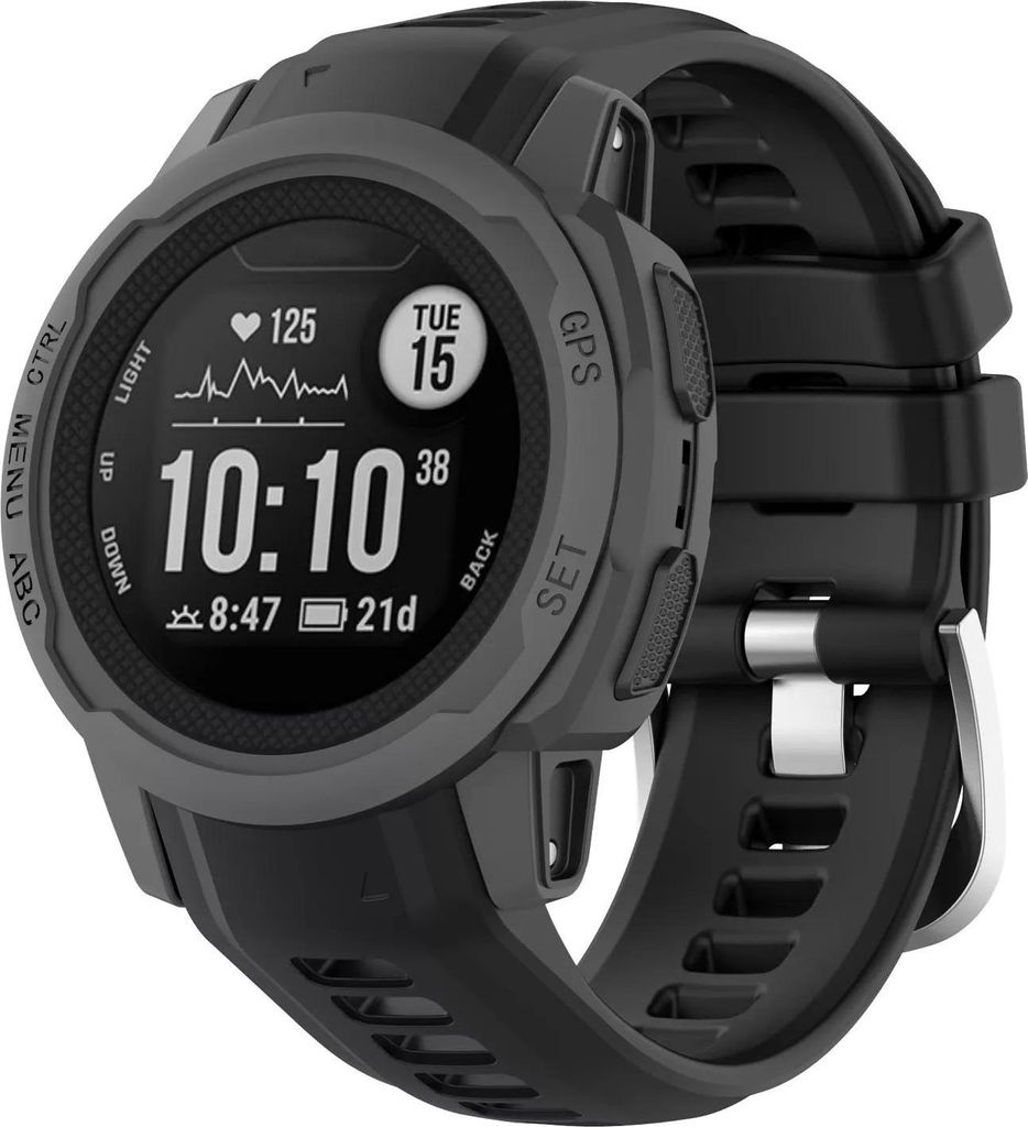 Strap-it Silikon-Smartwatch-Armband mit Schnallenverschluss - passend für die kleinere Garmin Instinct 2s (schwarz)