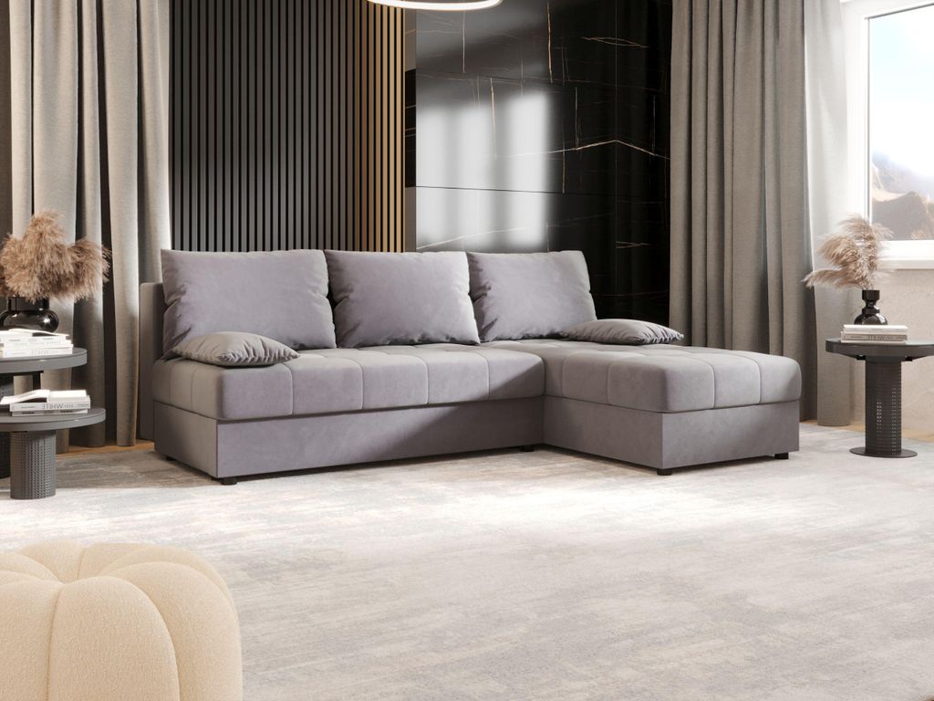 BEDANTE Ecksofa MOS L Itaka 50 Grau Rechts mit Schlaffunktion L-Form Sofa mit Stauraum Bettkasten Wohnzimmersofa Couch Sofa Bettsofa Bettkasten Bet...