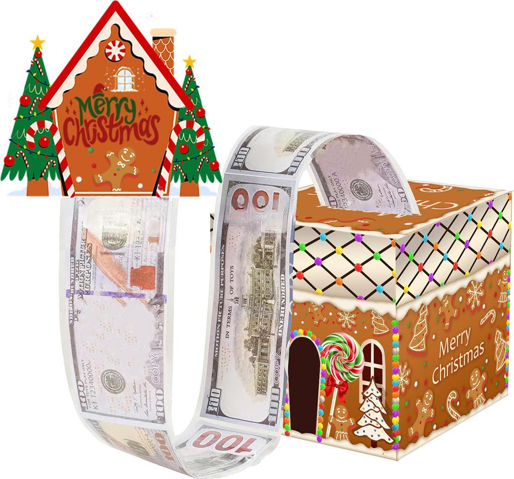 Weihnachtsgeldbox zum Herausziehen, DIY-Weihnachtsgeschenkbox mit transparenten Beuteln, Weihnachtsgeldhalter zum Herausziehen für Kinder und Erwa...