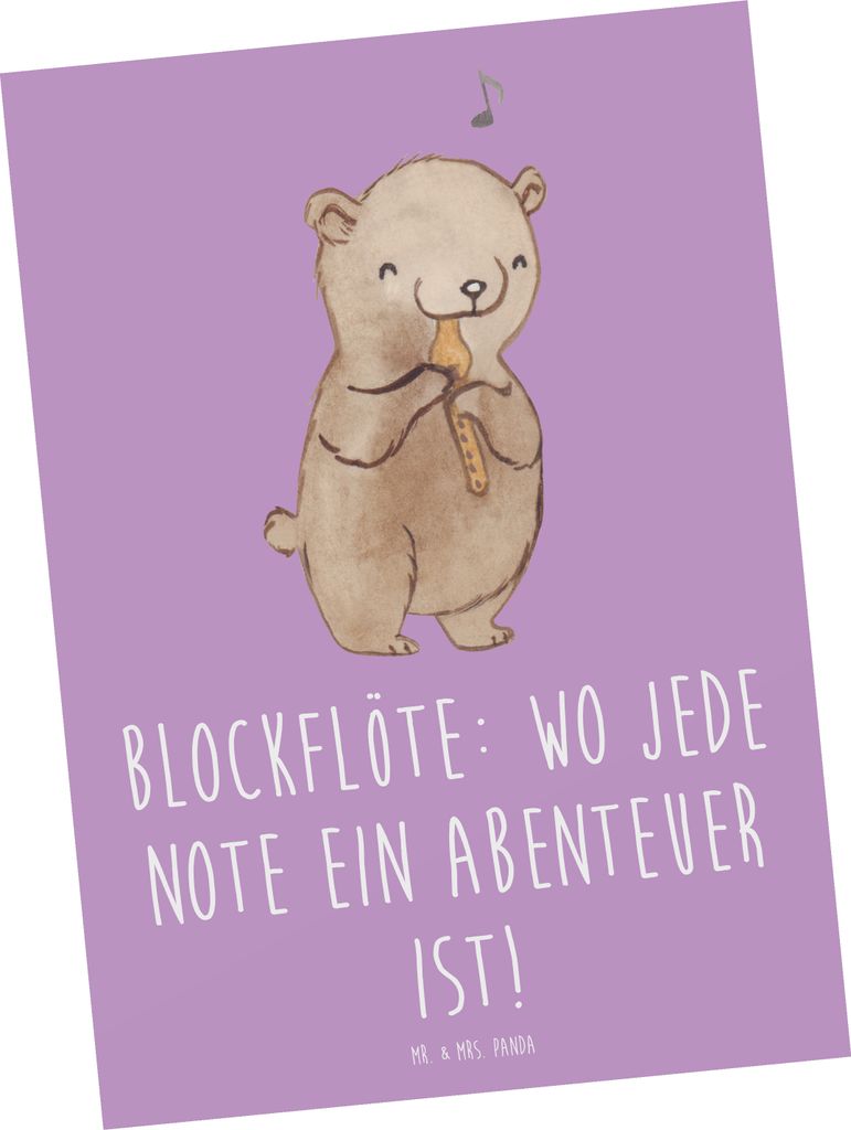 Mr. & Mrs. Panda Postkarte Abenteuer Blockflöte - Lavendeltraum - Geschenk, Sopranblockflöte, kunstkarte, Musizieren, Musik, Postkarten, Musikins...
