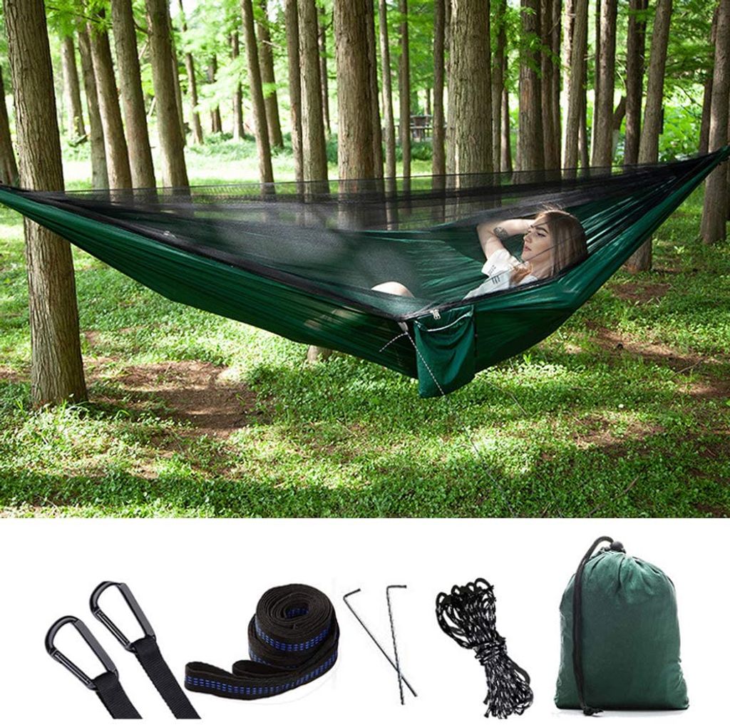 Single|Grün Einzel-und Doppel-Camping-Hängematte mit Moskito/Käfernetz, 