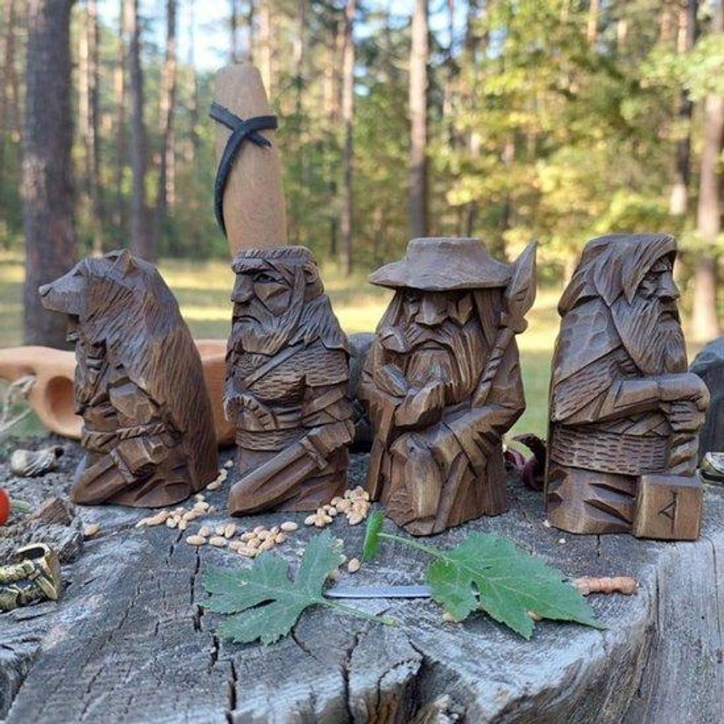 Norse God Odin Sculptur Viking Deko - Levensechte Details - 11.8 Zoll - Braun - Holz