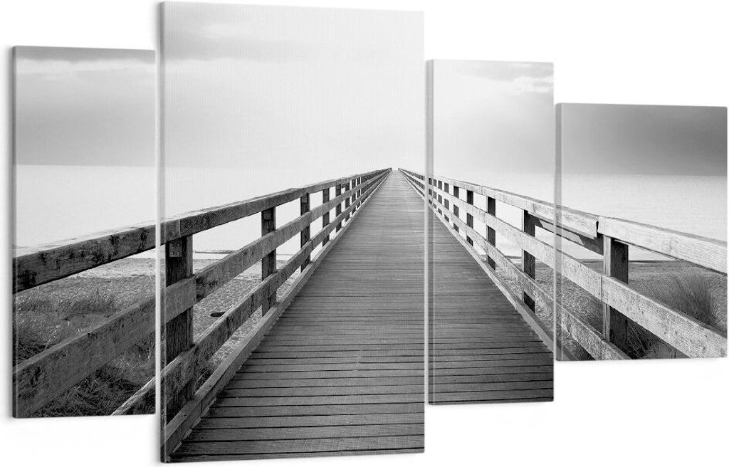 Bild auf Leinwand - Leinwandbild - 4 Teile - Pier Perspektive Schwarzweiß - 120x70cm - Wand Bild - Wanddeko - Wandbilder - Leinwanddruck - Bilder ...