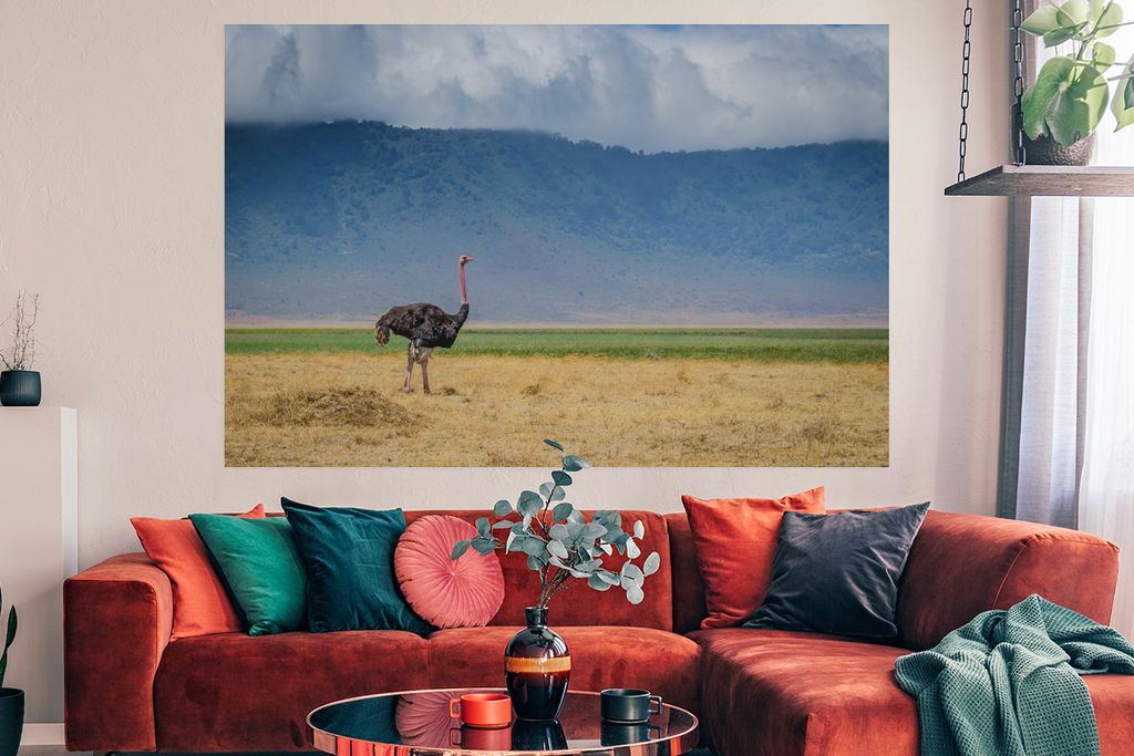 MuchoWow Poster Strauß inmitten der Savanne des Ngorongoro-Kraters in Tansania 180x120 cm - Fotoplakat