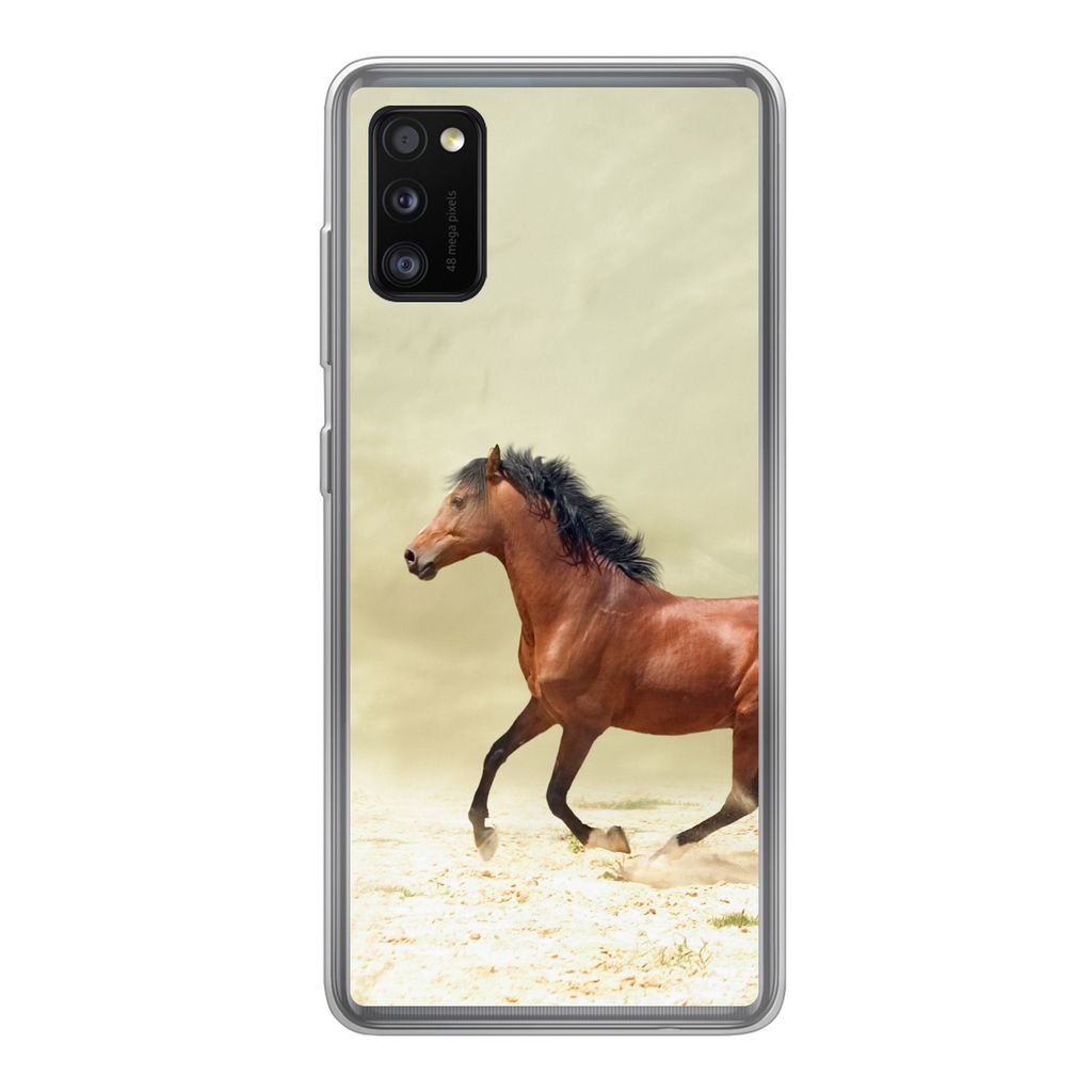 MuchoWow Handyhülle Schutzhülle Hülle für Samsung Galaxy A41 Pferd - Stoff - Sand Silikon Softcase Handy Hülle - Mobiltelefon