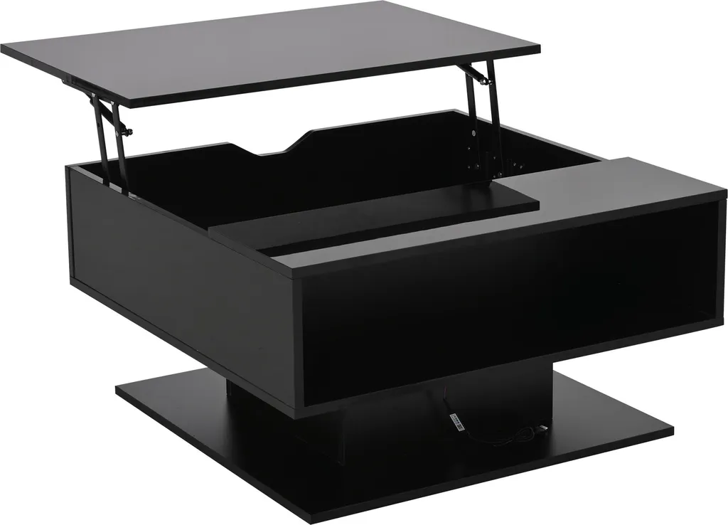 Table Basse LED Noire à Hauteur Réglable et Compartiment de Stockage - 8