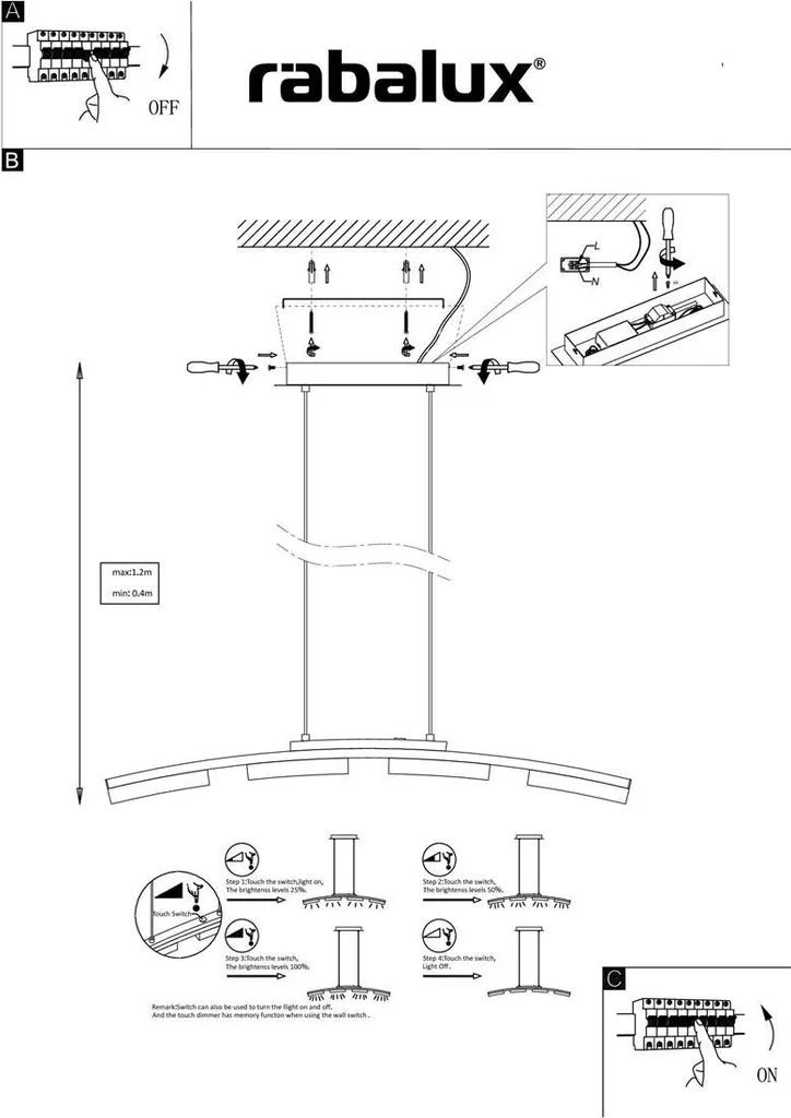 Suspension LED 20W avec interrupteur pour éclairage de salon moderne