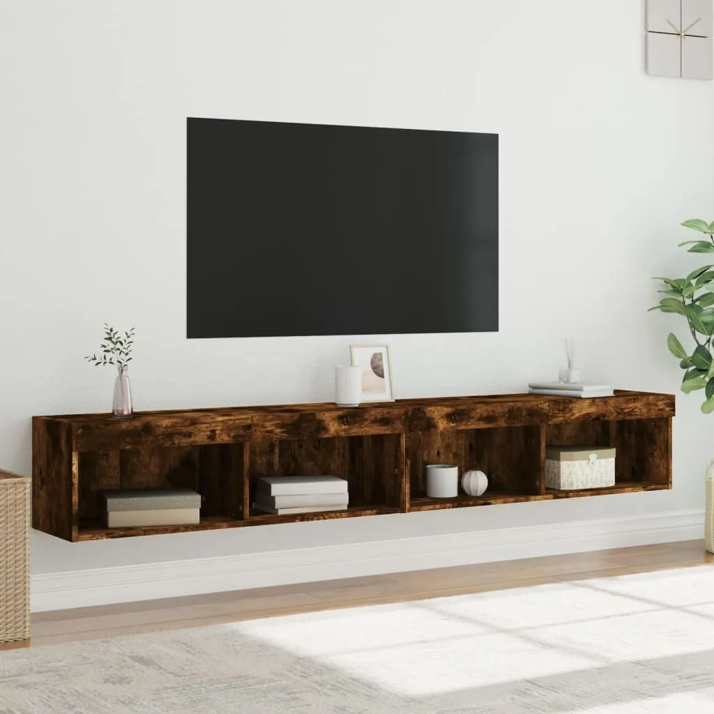 Mobile Porta TV Sospeso 2 pz Rovere Fumé con LED RGB 100 cm - 5