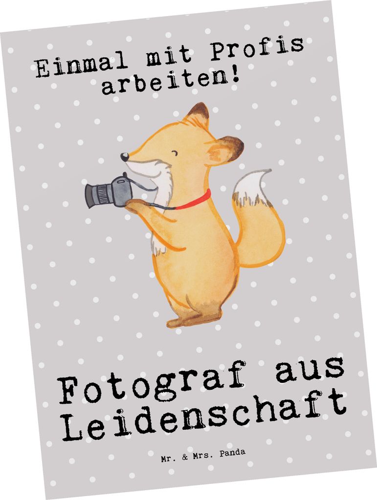 Mr. & Mrs. Panda Postkarte Fotograf Leidenschaft - Grau Pastell - Geschenk, Ansichtskarte, Ansichtskarten, Ausbildung, Spruch, Postkarten, Fotograf...