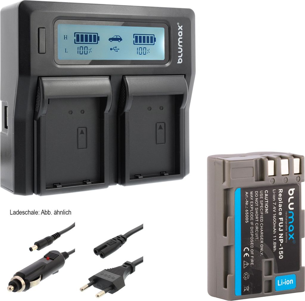 1x Akku + Lader für Fuji NP-150 Fujifilm FinePix S5 Pro... 1600 mAh (7,2V)
