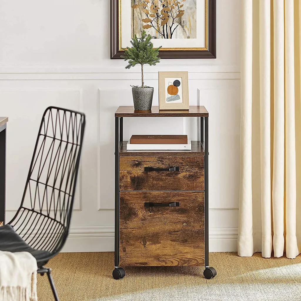 Caisson de bureau mobile à roulettes, 2 tiroirs, finition rustique - 5