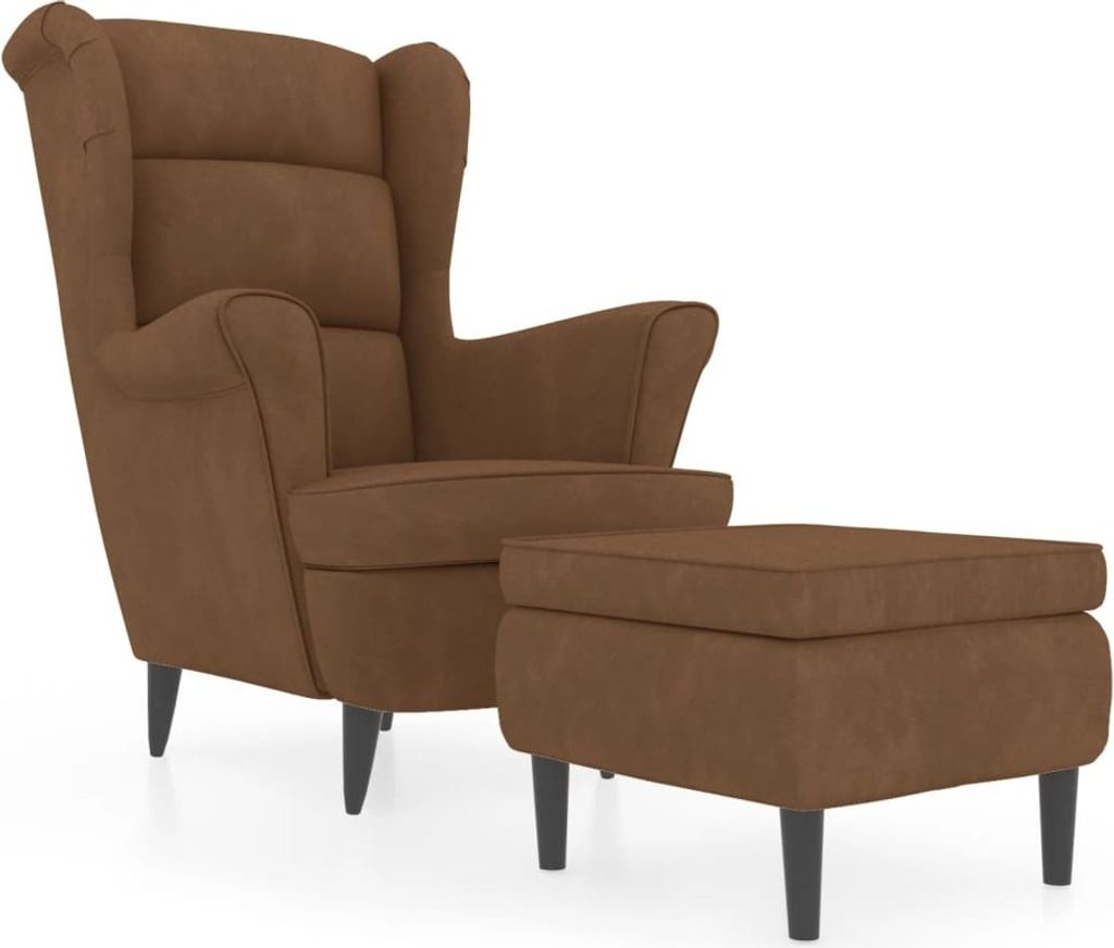 vidaXL Ohrensessel mit Hocker Braun Samt Produktbild 