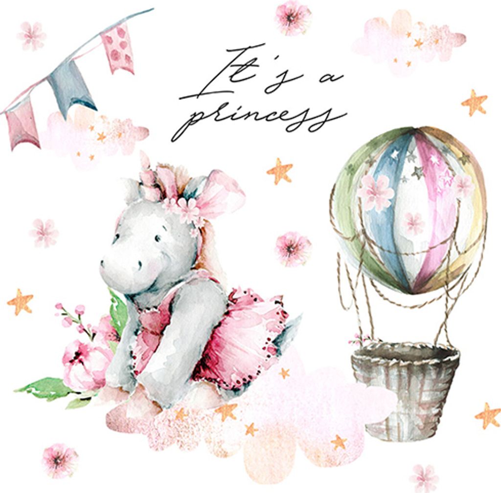 8x20 Servietten, 3-lagig 1/4-Falz 33 cm x 33 cm "It ́s a Princess"