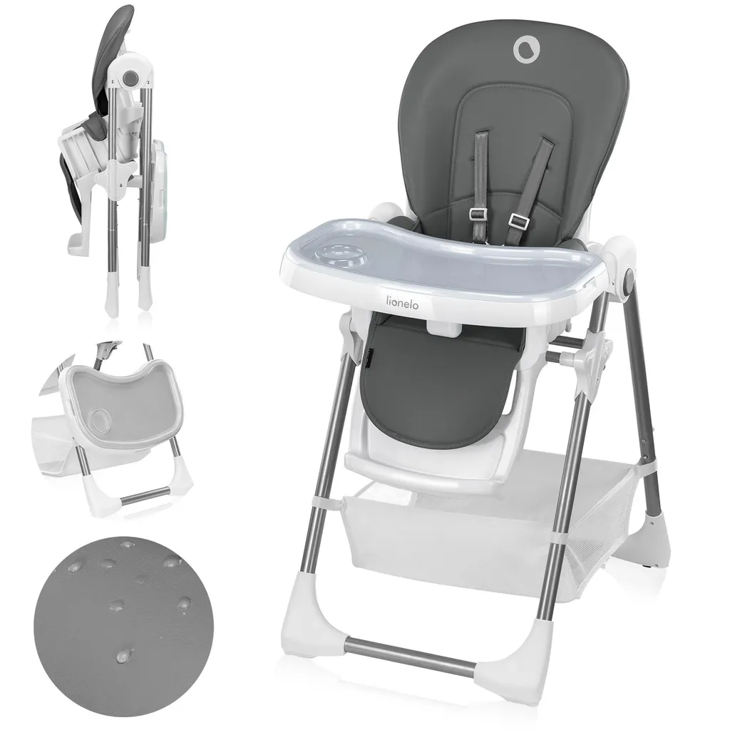 Chaise haute enfant pliable Lionelo Linn idéale pour petits espaces - Gris