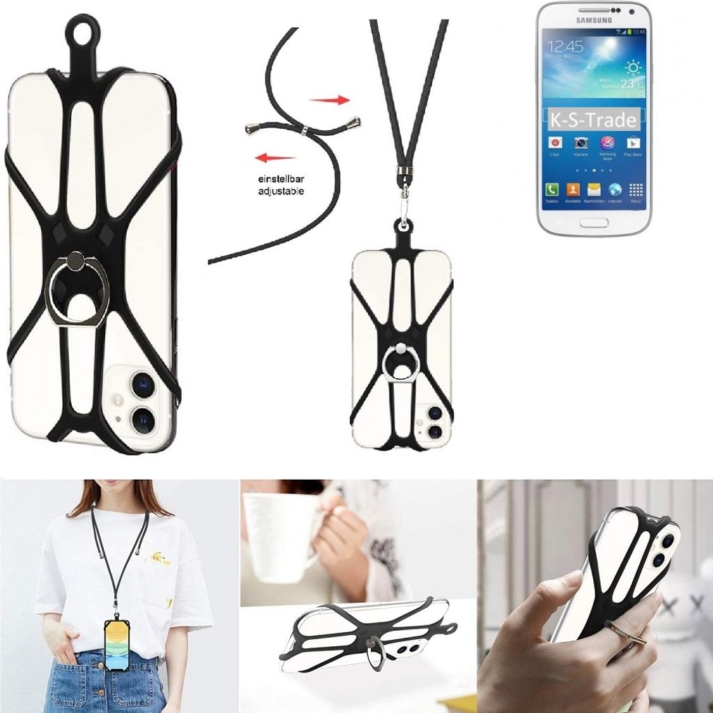 K-S-Trade 3in1 Handykette Handyband Handykordel Halsband Smartphone-Ring Handy-Ring kompatibel mit Samsung Galaxy S4 Mini Value Edition