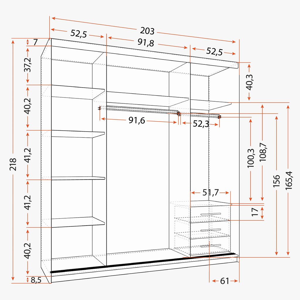 Schwebetürenschrank Kleiderschrank Schrank 203 cm Weiß/Weiß Produktbild 5