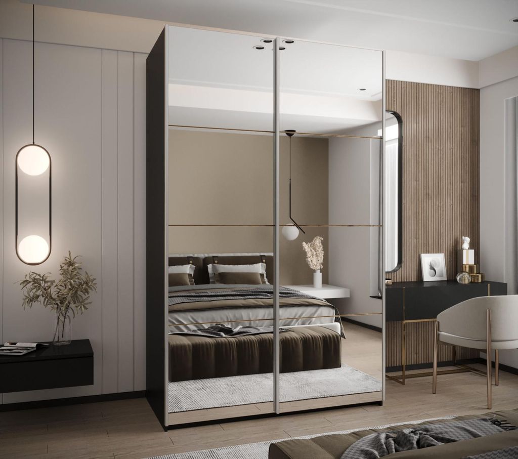 Zweitüriger Kleiderschrank SAMARA 2 – 160 cm, Schwarz/Eiche handwerklich/Silber