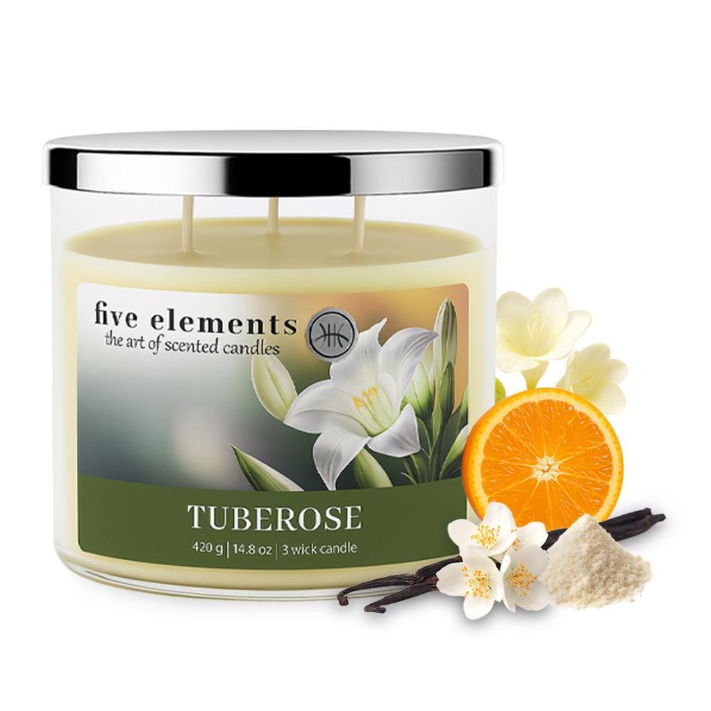 Duftkerze Five Elements Tuberose, 420 g, drei Dochte