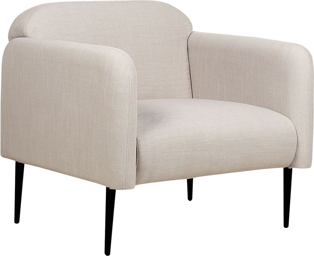BELIANI Sessel Taupe Stoffbezug aus Leinen mit Hohen Armlehnen Schwarzem Metallgestell Retro-Design Polstersessel Wohnzimmer Ausstattung Möbel