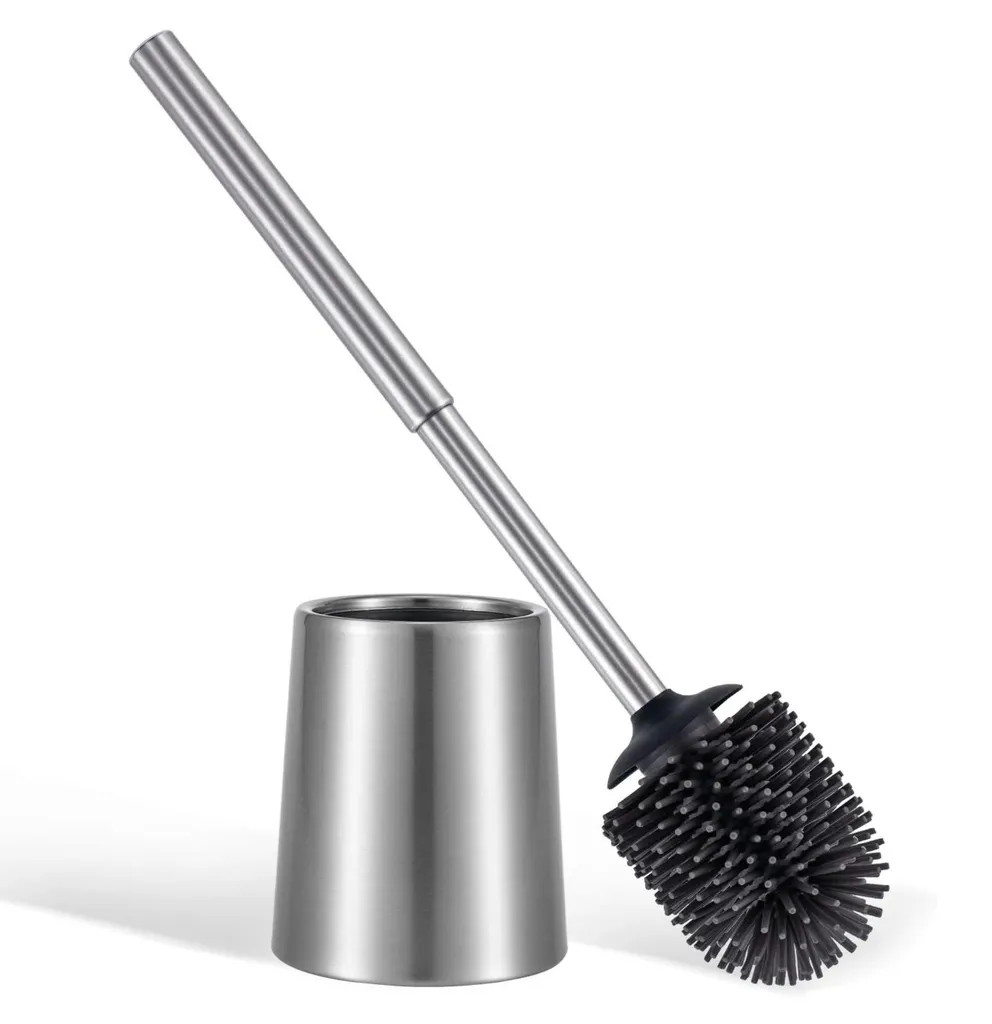 Brosse WC silicone anti-goutte avec support inox argent sans rouille