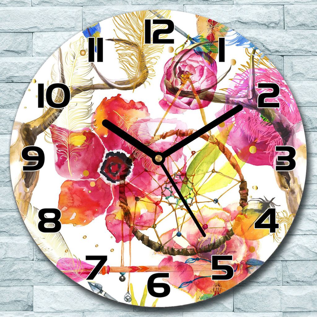 Wanduhr aus Glas Rund fi 30 Schädel Bunte Rosa Quarz Deko Schlafzimmer Büro