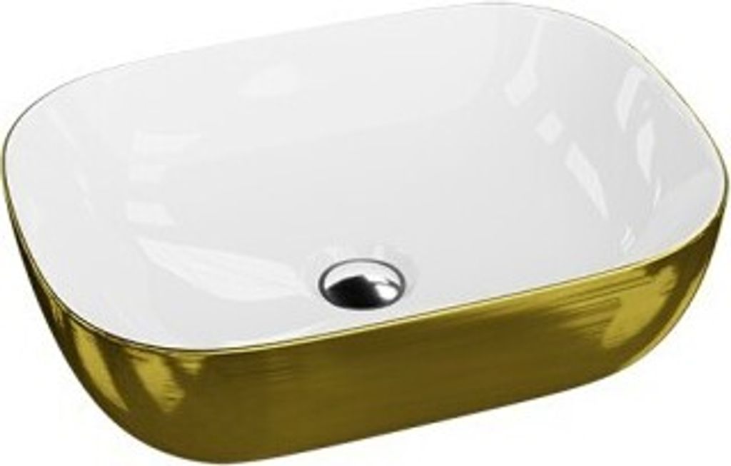 LAVITA Aufsatzwaschtisch Costa Brushed Gold| Aufsatzwaschbecken Rechteckig | Waschbecken ohne Überlauf und Hahnloch | Aus hochwertigem Porzellan |...