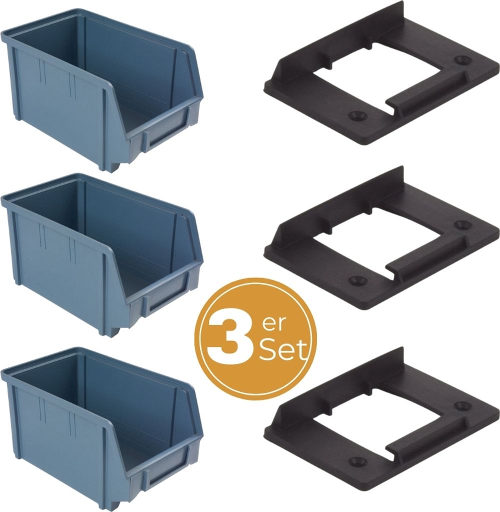 Stapelboxen Schraubenbox Lagerboxen Stapelboxen Werkstatt Sichtlagerboxen klein groß Set Wandhalterung Wand 3x Stapelbox Gr.3 + 3x Kunststoffhalter