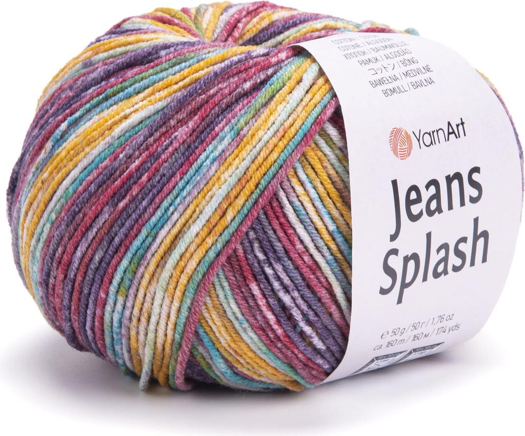 YarnArt Jeans Splash 943 Garn, Mehrfarbig, 55% Baumwolle, 160m, Sport-Gewicht