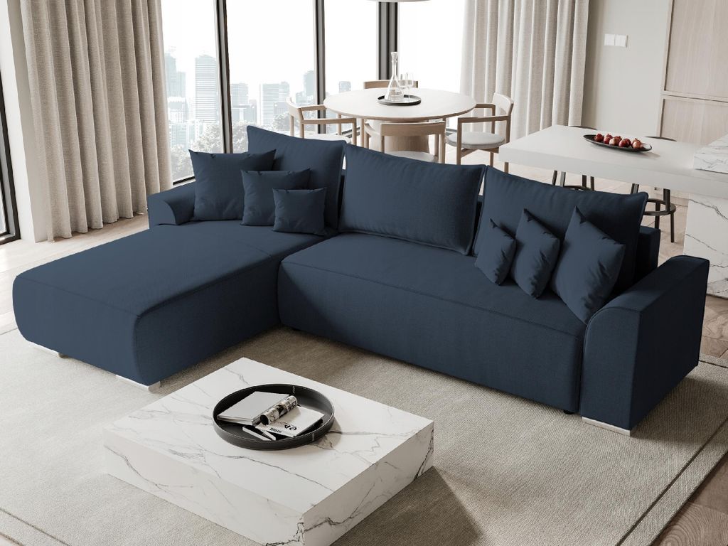 BroMARKT Ecksofa SYDNEY mit Schlaffunktion Bettkasten Kissen Couch Sofa L-Form, Blau