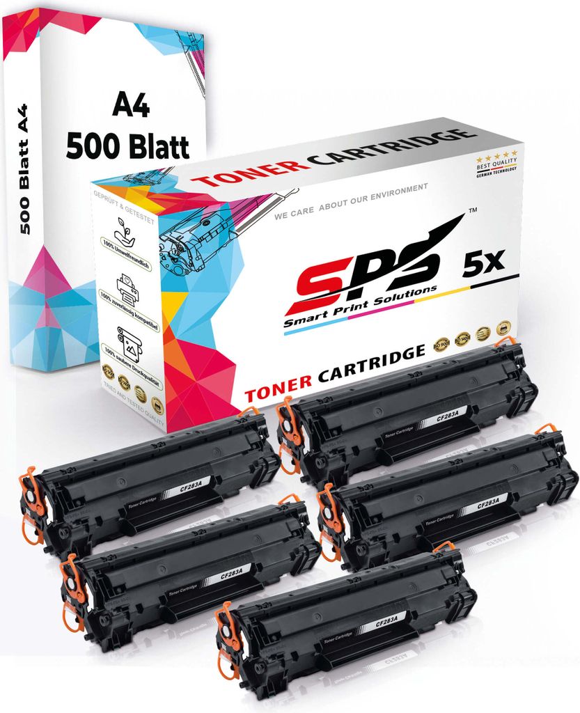 Druckerpapier A4 + 5x Multipack Set Kompatibel für HP LaserJet Pro MFP M 127 fw (CF283A/83A) Toner Schwarz