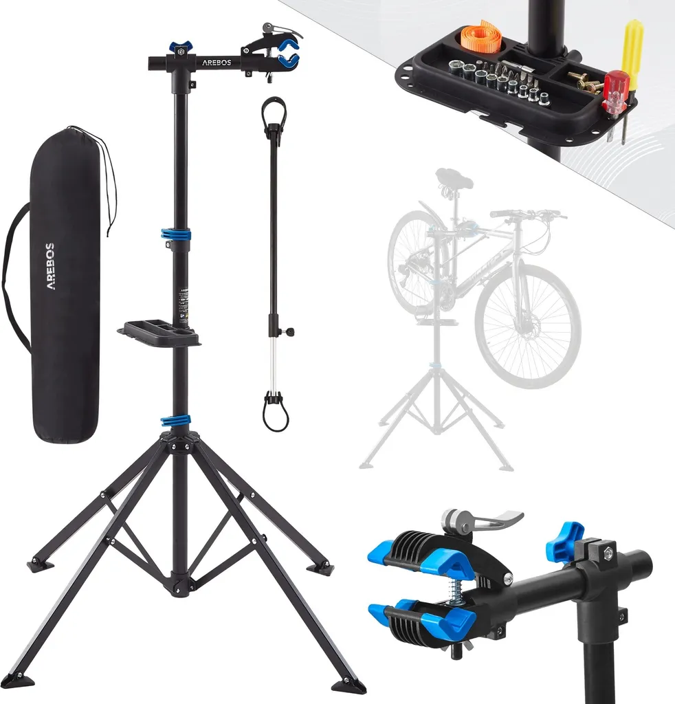 Pied d'Atelier Vélo AREBOS Réglable pour Entretien VAE et Citybike Pro